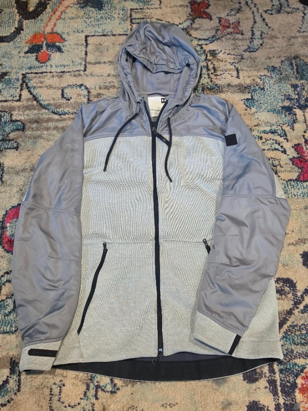 Under Armour Hooded Jacket Men's Large Gray Colorblock